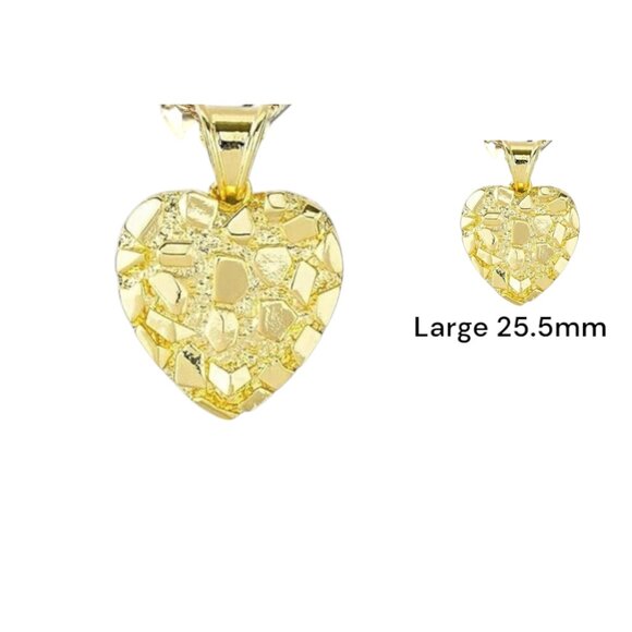 14k Gold Plated Luxury Nugget Love Heart Pendant Figaro Chain Necklace 18" 4mm - Picture 6 of 8